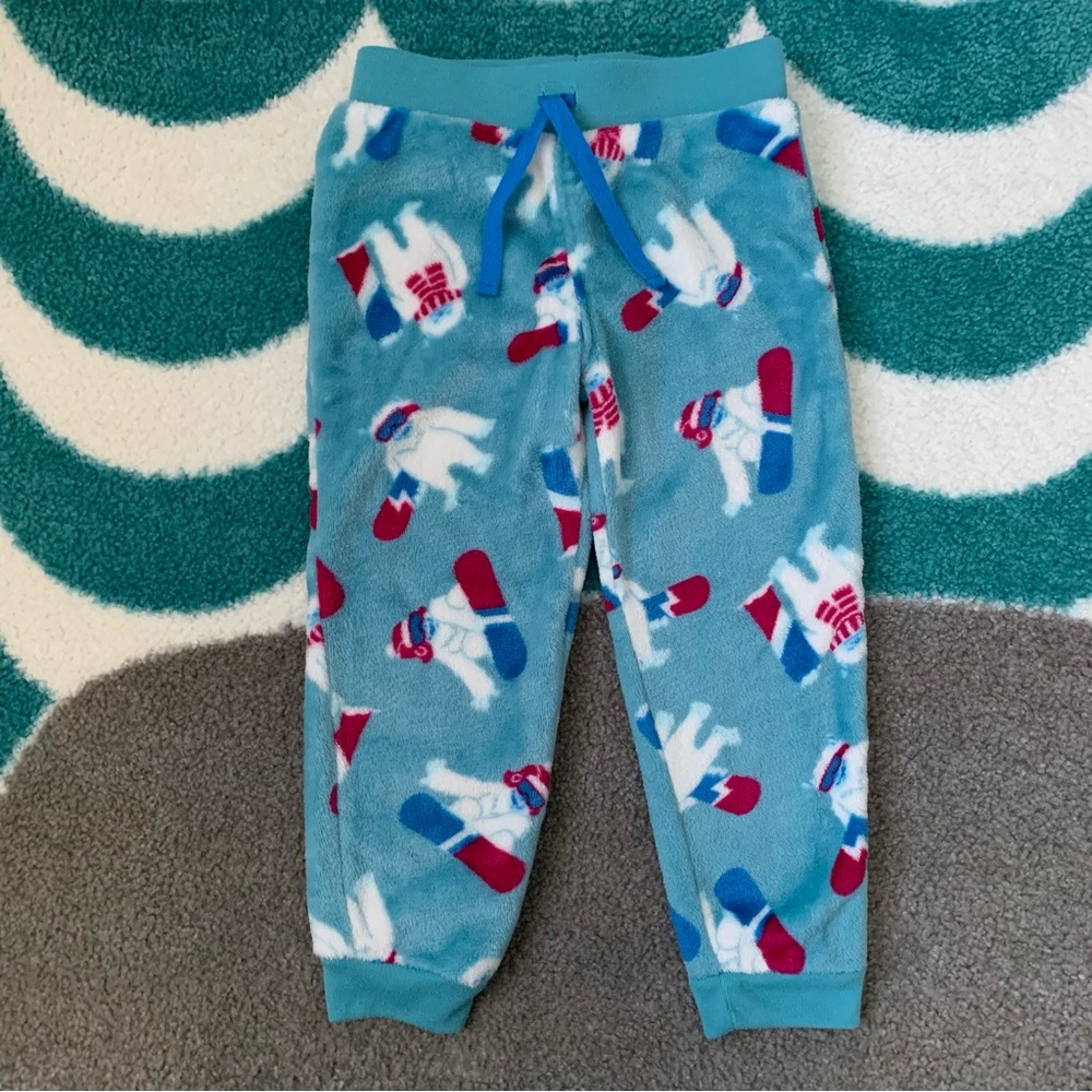 Lands’ End Soft Plush Fleece Pajama Pants (Turquoise/White) Size 4